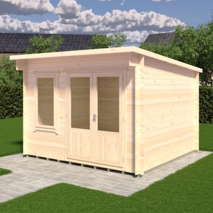 11 x 10G (3.37m x 3.35m) Shire Edgefield Pent Log Cabin (19mm Logs)