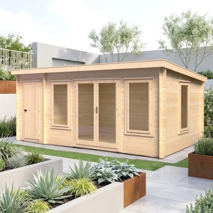 10G x 17 (2.99m x 5.09m) Shire Elm Pent Log Cabin with Side Storage (19mm Logs)
