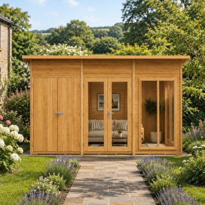 12 x 8 Shire Lela Pent Summerhouse with Side Shed 12 x 8 Shire Lela Pent Summerhouse with Side Shed
