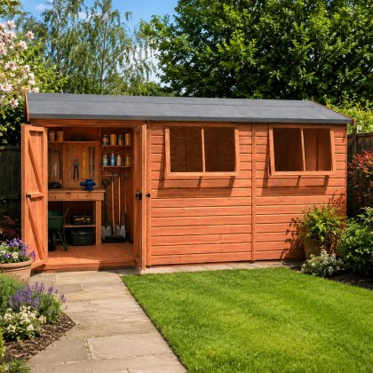 10 x 15 Shire Atlas Premium Reverse Apex Shiplap Wooden Shed with Double Doors