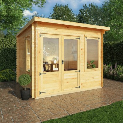 10 x 10 (3m x 3m) Mercia Pent Log Cabin in 19mm Logs