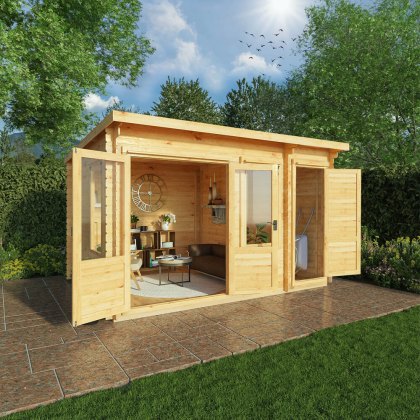 13 x 10 (4.1m x 3m) Mercia Pent Log Cabin With Side Shed in 19mm Logs