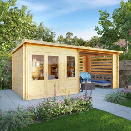 6m x 3m Mercia Elite Pent Log Cabin With Slatted Area - 28mm Logs