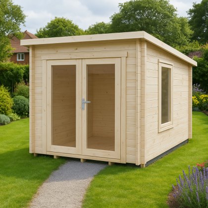 10G x 7 (2.99m x 2.09m) Shire Emneth Pent Log Cabin in 19mm Logs