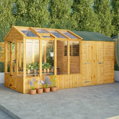14 x 6 Mercia Woodsman Glass Combi Greenhouse with Shed