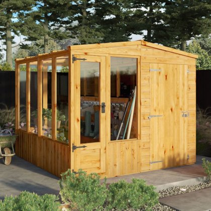 8 x 8 Mercia Woodsman Glass Combi Greenhouse with Shed