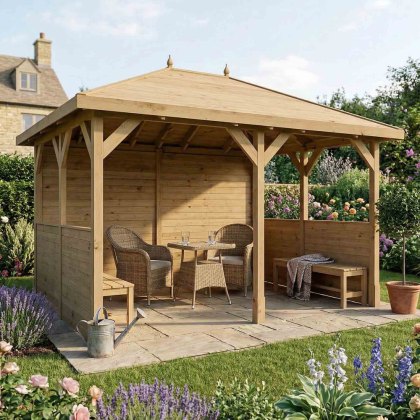10 x 13 (3m x 4m) Mercia Traditional Wooden Gazebo with Side Panels - Pressure Treated