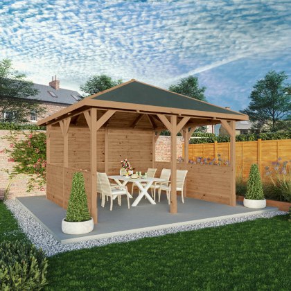 13 x 13 (4m x 4m) Mercia Traditional Wooden Gazebo with Side Panels - Pressure Treated