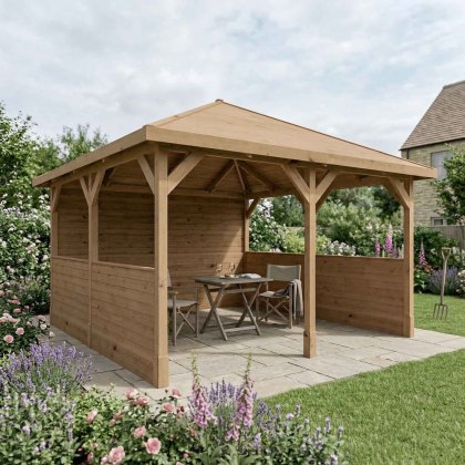 13 x 13 (4m x 4m) Mercia Traditional Wooden Gazebo with Side Panels - Pressure Treated