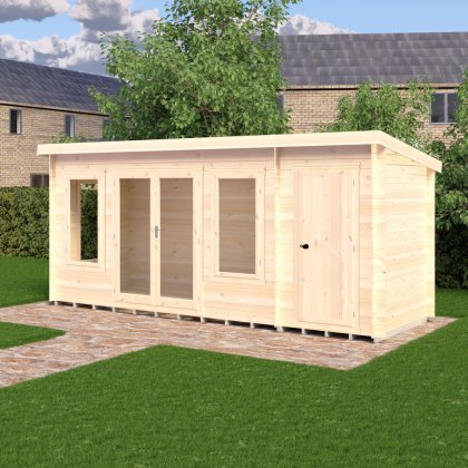 6G x 17 Shire Elm Log Cabin with Side Shed in 19mm Logs