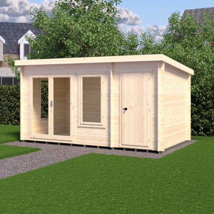 8G x 14 Shire Elm Log Cabin with Side Shed in 19mm Logs