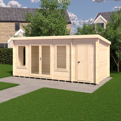 8G x 17 Shire Elm Log Cabin with Side Shed in 19mm Logs