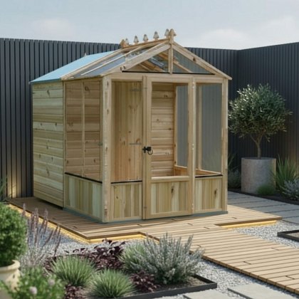 8 x 6 Shire Holkham Combi Greenhouse with Shed