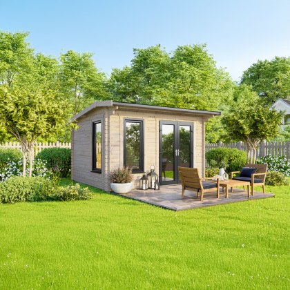 12 x 8 Powersheds Apex Log Cabin In 44mm Log Thickness with uPVC