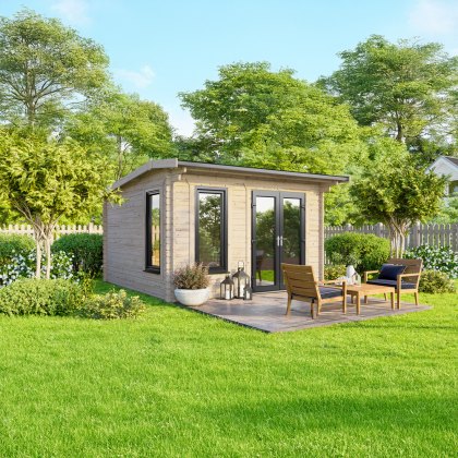 12 x 10 Powersheds Apex Log Cabin In 44mm Log Thickness with uPVC