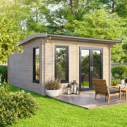 12 x 14 Powersheds Apex Log Cabin In 44mm Log Thickness with uPVC