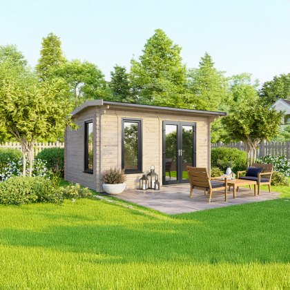 14 x 8 Powersheds Apex Log Cabin In 44mm Log Thickness with uPVC