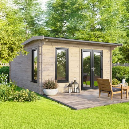 14 x 14 Powersheds Apex Log Cabin In 44mm Log Thickness with uPVC