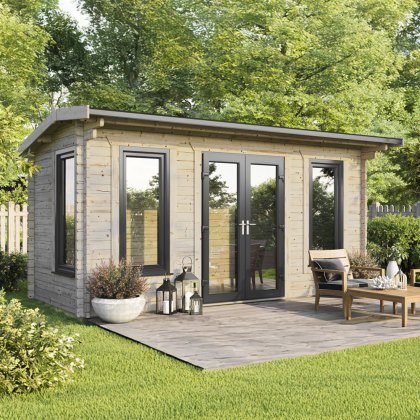 18 x 8 Powersheds Apex Log Cabin In 44mm Log Thickness with uPVC