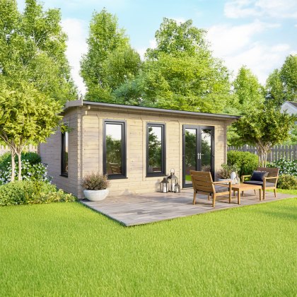 18 x 14 Powersheds Apex Log Cabin In 44mm Log Thickness with uPVC