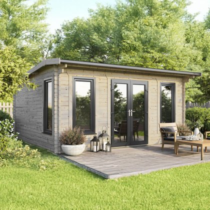 18 x 18 Powersheds Apex Log Cabin In 44mm Log Thickness with uPVC