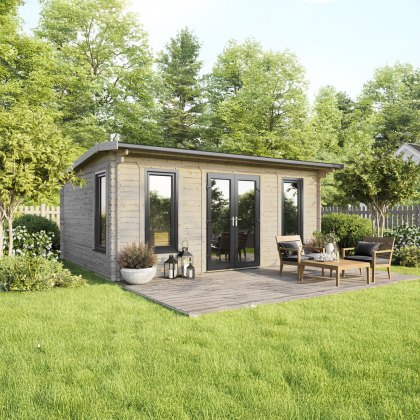 20 x 16 Powersheds Apex Log Cabin In 44mm Log Thickness with uPVC