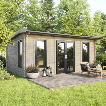 20 x 16 Powersheds Apex Log Cabin In 44mm Log Thickness with uPVC