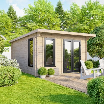 12 x 12 Powersheds Pent Log Cabin In 44mm Log Thickness with uPVC 12 x 12 Powersheds Pent Log Cabin In 44mm Log Thickness with uPVC