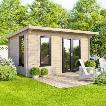 14 x 8 Powersheds Pent Log Cabin In 44mm Log Thickness with uPVC