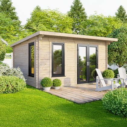 14 x 10 Powersheds Pent Log Cabin In 44mm Log Thickness with uPVC 14 x 10 Powersheds Pent Log Cabin In 44mm Log Thickness with uPVC