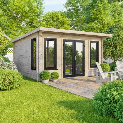 16 x 16 Powersheds Pent Log Cabin In 44mm Log Thickness with uPVC 16 x 16 Powersheds Pent Log Cabin In 44mm Log Thickness with uPVC