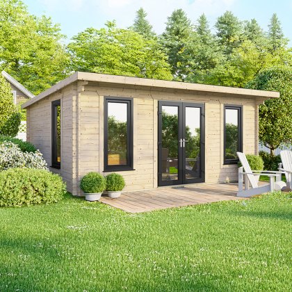 18 x 12 Powersheds Pent Log Cabin In 44mm Log Thickness with uPVC