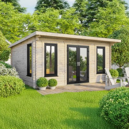 18 x 16 Powersheds Pent Log Cabin In 44mm Log Thickness with uPVC 18 x 16 Powersheds Pent Log Cabin In 44mm Log Thickness with uPVC
