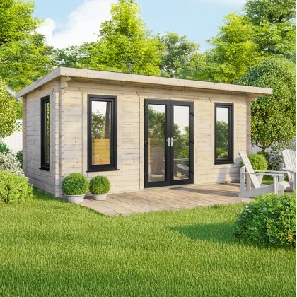 20 x 10 Powersheds Pent Log Cabin In 44mm Log Thickness with uPVC