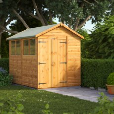 8 x 6 Powersheds Tongue & Groove Apex Wooden Shed With Double Doors - in situ, angle view