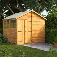8 x 8 Powersheds Tongue & Groove Apex Wooden Shed With Double Doors, garden setting
