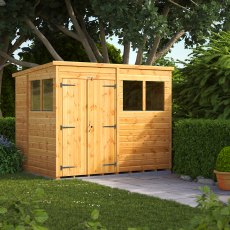 8 x 6 Powersheds Tongue & Groove Pent Wooden Shed With Double Doors - in situ, angle view