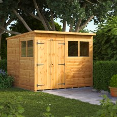 8 x 8 Powersheds Tongue & Groove Pent Wooden Shed With Double Doors, garden setting