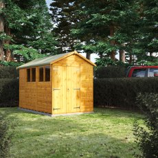 10 x 6 Powersheds Tongue & Groove Apex Wooden Shed With Double Doors - in situ, angle view