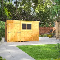 10 x 6 Powersheds Tongue & Groove Pent Wooden Shed With Double Doors - in situ, angle view