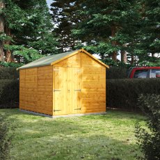 10 x 8 Powersheds Tongue & Groove Windowless Apex Wooden Shed With Double Doors - in situ, angle view