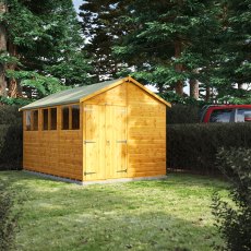 12 x 8 Powersheds Tongue & Groove Apex Wooden Shed With Double Doors - in situ, angle view