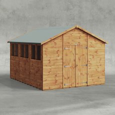 12 x 10 Powersheds Tongue & Groove Apex Wooden Shed With Double Doors - Isolated angle view