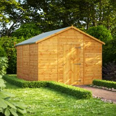 12 x 10 Powersheds Tongue & Groove Windowless Apex Wooden Shed - in situ, angle view
