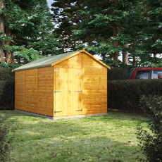 12 x 8 Powersheds Tongue & Groove Windowless Apex Wooden Shed With Double Doors - in situ, angle view