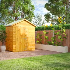 4 x 6 Powersheds Tongue & Groove Windowless Apex Wooden Shed - in situ, angle view