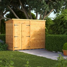 8 x 4 Powersheds Tongue & Groove Windowless Pent Wooden Shed With Double Doors, garden angled view