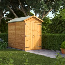 8 x 4 Powersheds Tongue & Groove Windowless Apex Wooden Shed With Double Doors - in situ, angle view