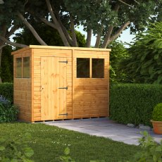 8 x 4 Powersheds Tongue & Groove Pent Wooden Shed, garden angled view