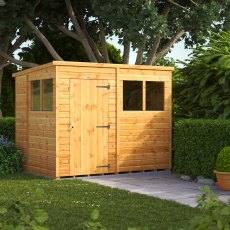 8 x 6 Powersheds Tongue & Groove Pent Wooden Shed - in situ, angle view